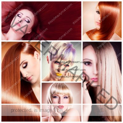 Collage of fashionable women with various hair dye colors on straight hair