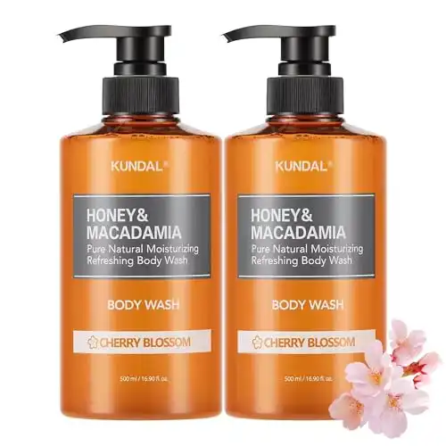 Kundal Natural Honey & Macadamia Body Wash Shower Gel Set [Cherry Blossom] Aloe, Coconut oil for Relaxing Shower, Natural Moisturizing 1,000ml(500ml x2ea) 33.8Fl Oz